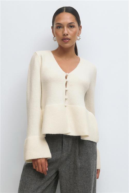Gina Tricot - Knitted peplum cardigan - Cardigans - Hvid - S - Dame