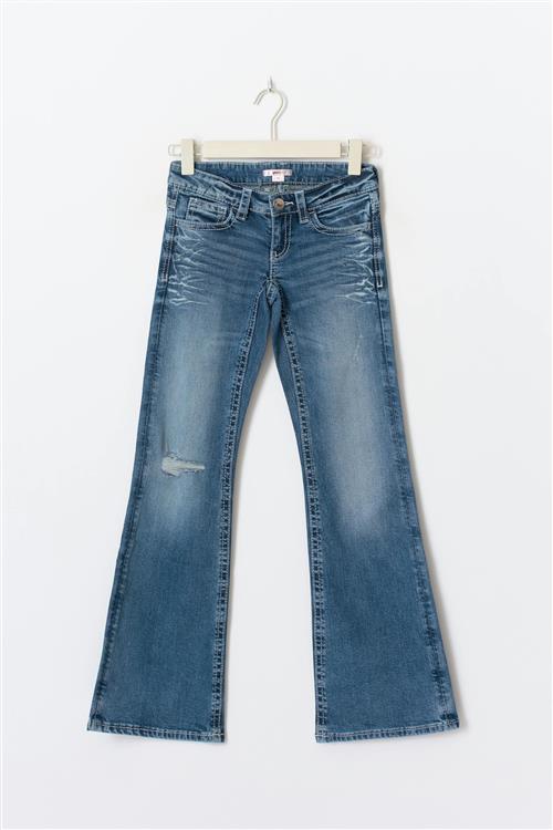 Gina Tricot - Y one knee destroy jeans tall - tall jeans - Blå - 158 - Pige