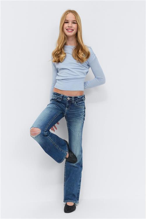 Gina Tricot - Y one knee destroy jeans - Bootcut jeans til piger 9–14 år - Blå - 134 - Pige