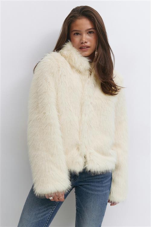 Gina Tricot - Y faux fur hood jacket - Jakker til piger 9–14 år - Beige - 158/164 - Pige