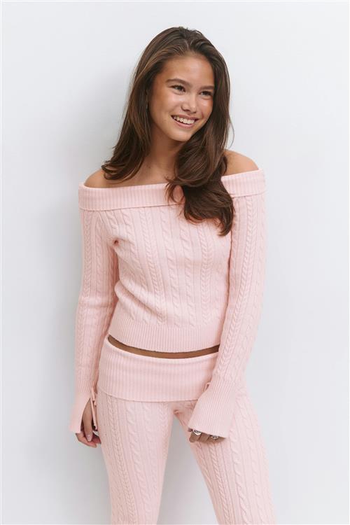 Gina Tricot - Y off shoulder sweater - striktrøjer - Lyserød - 158/164 - Pige