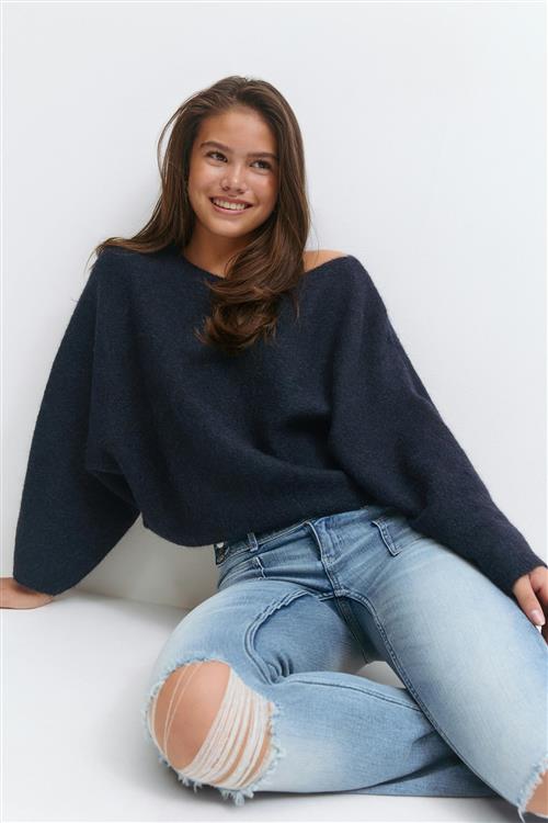 Gina Tricot - Y knitted poncho sweater - striktrøjer til piger 9–14 år - Blå - 170 - Pige