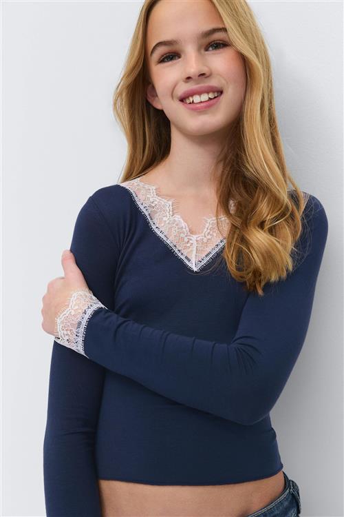 Gina Tricot - Y lace top - Toppe til piger 9–14 år - Blå - 170 - Pige