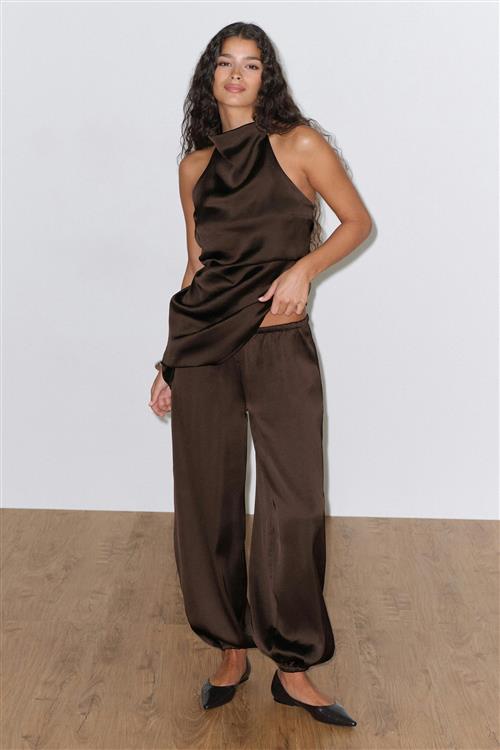 Gina Tricot - Satin balloon trousers - satinbukser - Brun - S - Dame