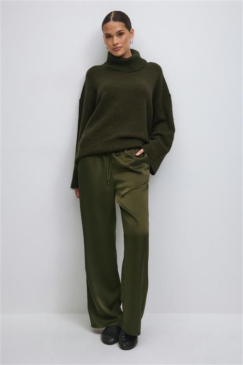 Gina Tricot - Drawstring satin trousers - satinbukser - Grøn - M - Dame