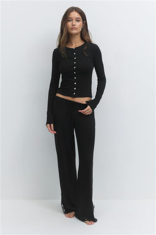 Gina Tricot - Soft lace loungewear trousers - Homewear - Sort - XL - Dame