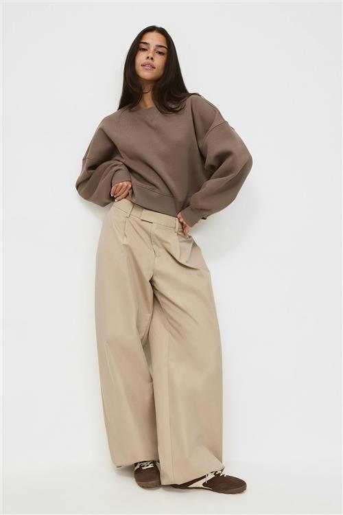 Gina Tricot - Crop crewneck sweater - Trøjer - Beige - M - Dame