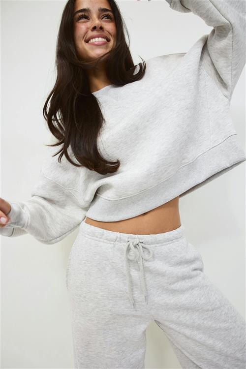 Gina Tricot - Crop crewneck sweater - Trøjer - Grå - L - Dame