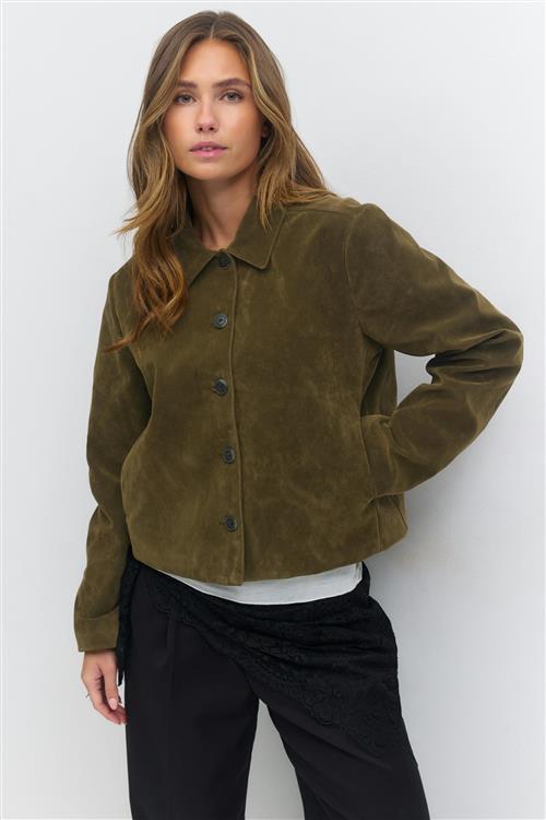 Gina Tricot - Faux suede short jacket - korte frakker - Grøn - XS - Dame