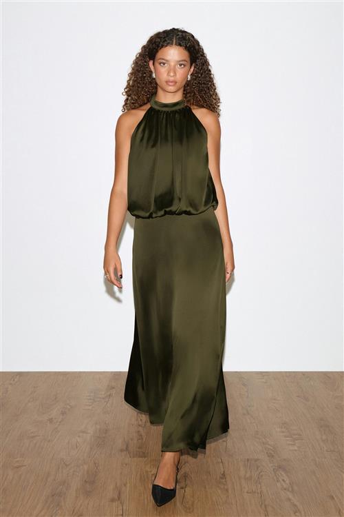 Gina Tricot - Satin halterneck maxi dress - satinkjoler - Grøn - 40 - Dame