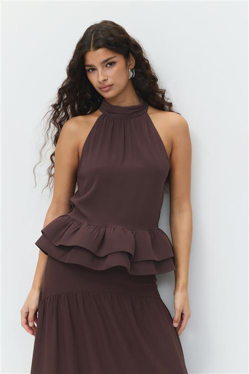 Gina Tricot - Peplum top - peplum toppe - Brun - XL - Dame