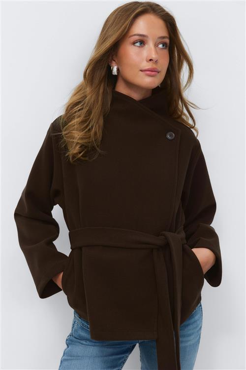 Gina Tricot - 14+ felt wrap jacket - jakke - Brun - S - Dame