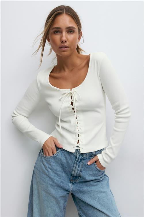 Gina Tricot - Lacing top - toppe med bindebånd - Hvid - S - Dame