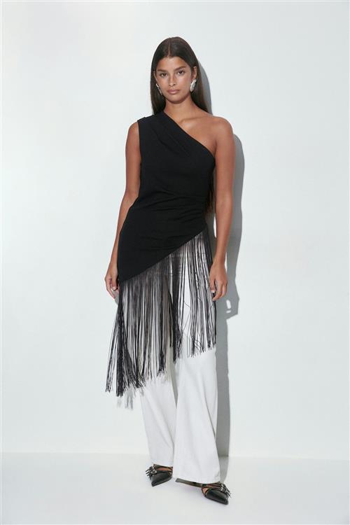 Gina Tricot - Fringe top - Off shoulder-top - Sort - M - Dame