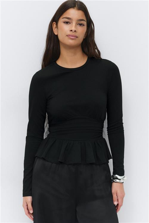 Gina Tricot - Long sleeve peplum top - peplum toppe - Sort - S - Dame