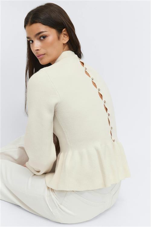 Gina Tricot - Knitted peplum top - peplum toppe - Hvid - M - Dame