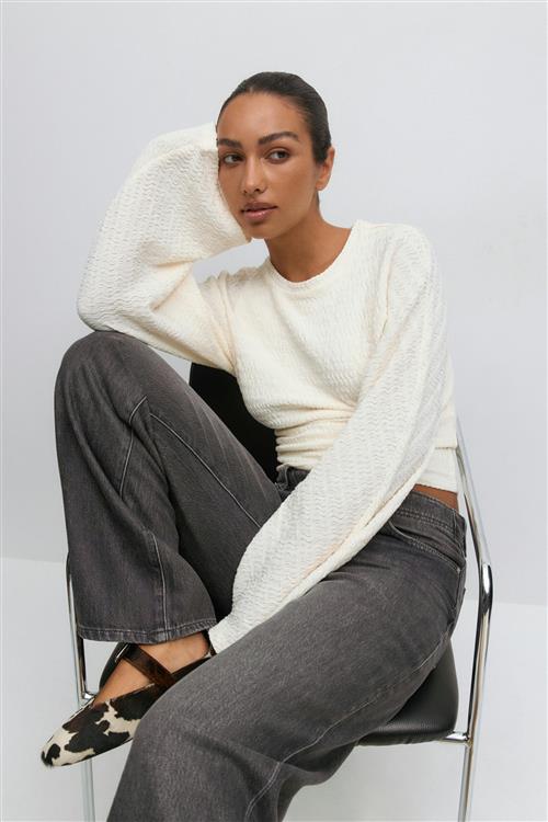 Gina Tricot - Textured wide sleeve top - Langærmede toppe - Hvid - M - Dame