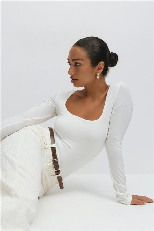 Gina Tricot - Scoop neck top - Langærmede toppe - Hvid - L - Dame