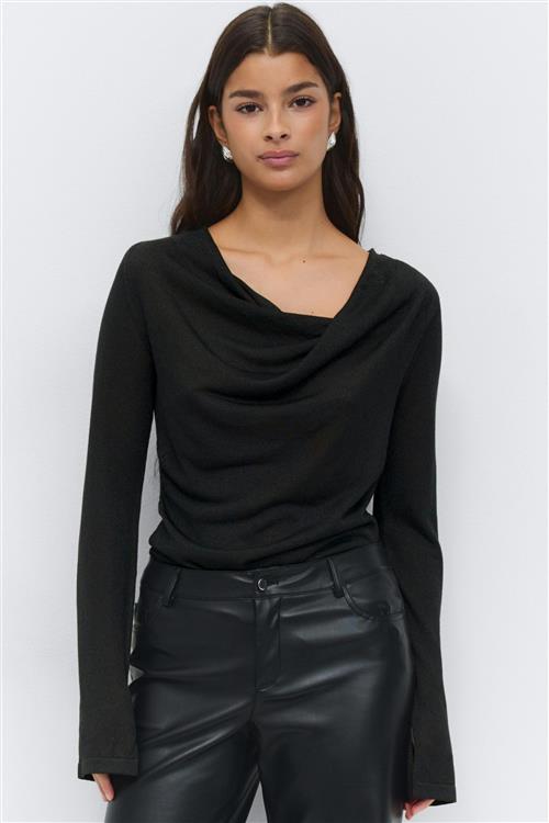 Gina Tricot - Draped knitted top - Langærmede toppe - Sort - L - Dame