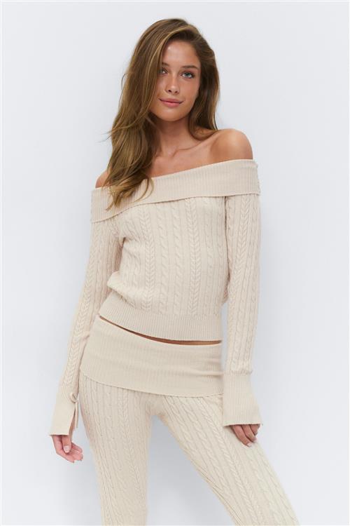 Gina Tricot - 14+ off shoulder sweater - striktrojer - Beige - XS - Dame