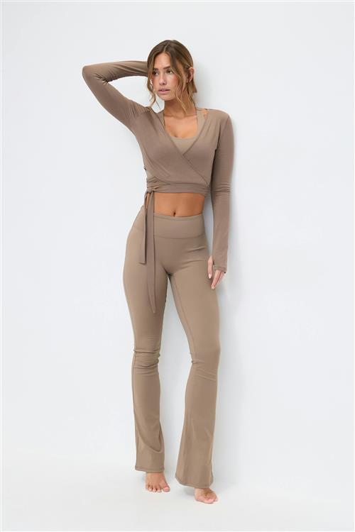 Gina Tricot - Cropped yoga wrap cardigan - Cardigans - Brun - L - Dame