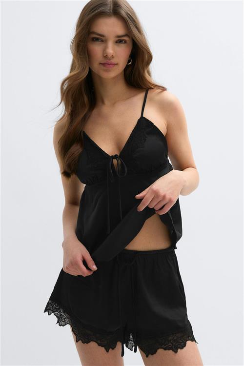 Gina Tricot - Satin loungewear singlet - Tanktops - Sort - XL - Dame