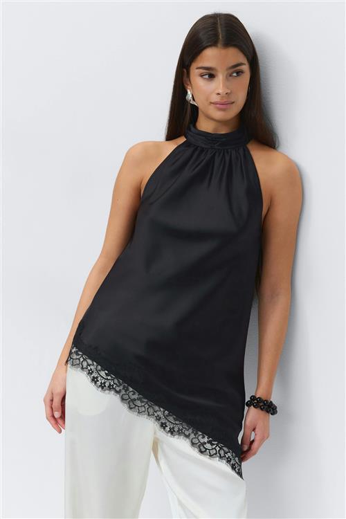 Gina Tricot - Satin asymmetric singlet - asymmetriske toppe - Sort - L - Dame