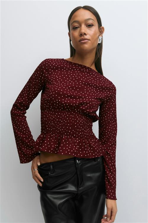Gina Tricot - Long sleeve smock top - peplum toppe - Rød - M - Dame
