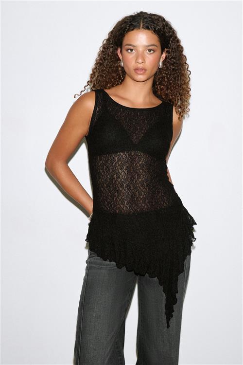 Gina Tricot - Asymmetric lace top - asymmetriske toppe - Sort - M - Dame