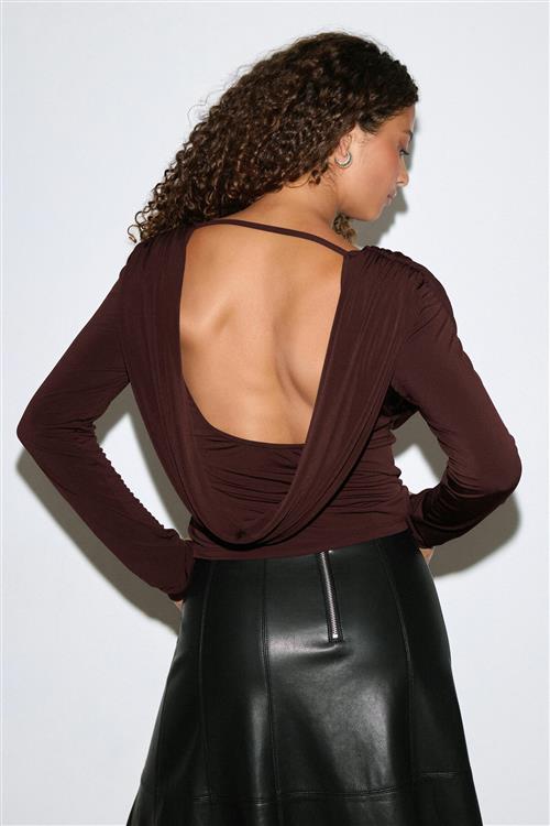Gina Tricot - Draped back top - Langærmede toppe - Brun - M - Dame