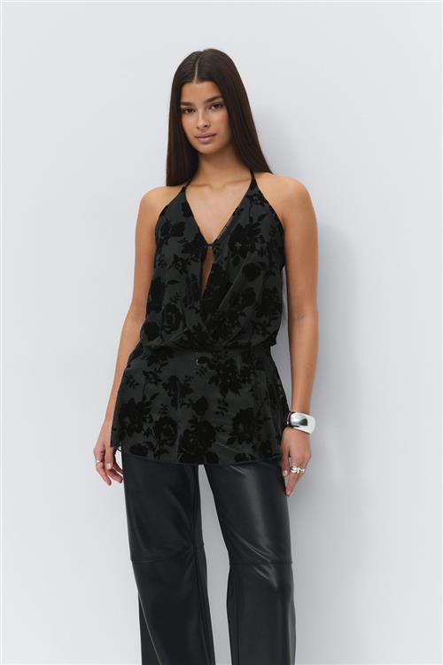 Gina Tricot - Floral halterneck top - Halterneck-toppe - Sort - M - Dame