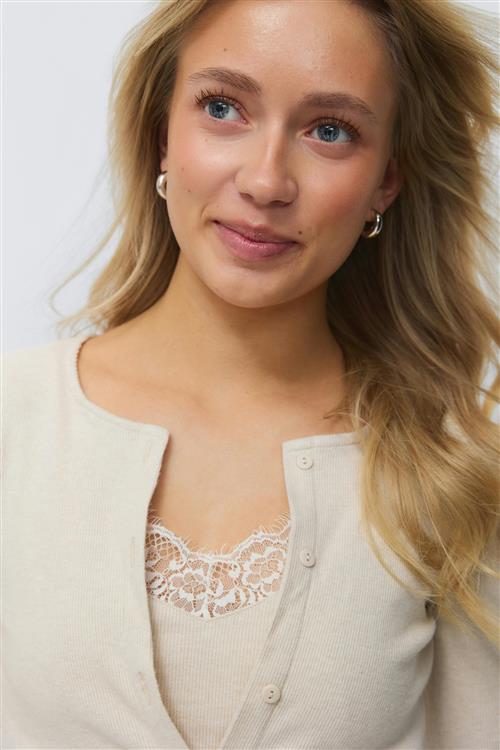 Gina Tricot - 14+ 2 in 1 lace rib cardigan - Toppe - Hvid - L - Dame