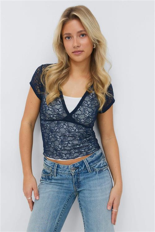 Gina Tricot - 14+ tie lace top - Toppe - Blå - L - Dame