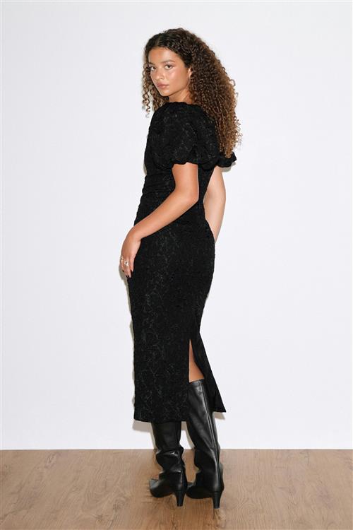 Gina Tricot - Puff sleeve midi dress - Alle kjoler - Sort - 34 - Dame