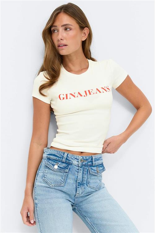 Gina Tricot - Printed tight top - T-shirt med print - Hvid - M - Dame