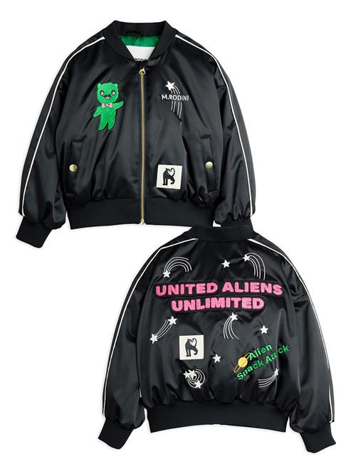 Mini Rodini United Aliens Unlimited Baseballjakke I Satin Black  Black 92/98 cm  Sort  92/98 cm  unisex