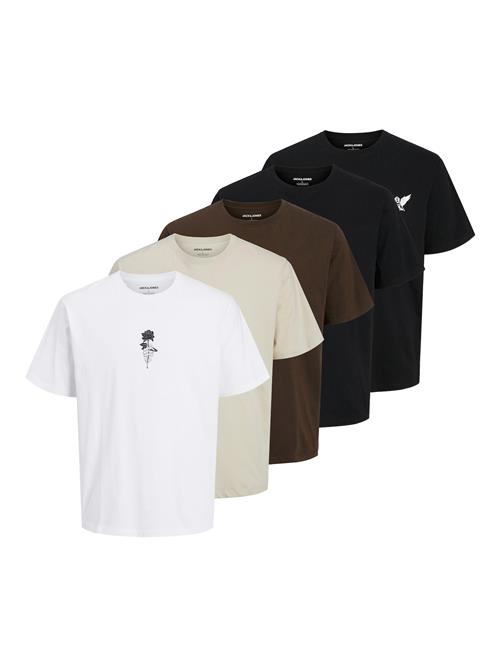 JACK & JONES Bluser & t-shirts 'JJWOLFIE'  kit / choko / sort / hvid