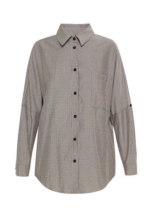 SANIKA Bluse 'Classik Look'  grå / hvid