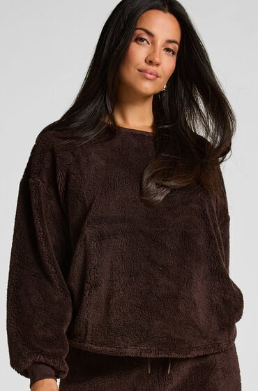 Hunkemöller Langærmet top i blød fleece Brun