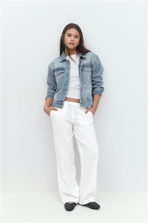 Gina Tricot - Y low linen blend trousers - hørbukser til piger 9–14 år - Hvid - 146/152 - Pige