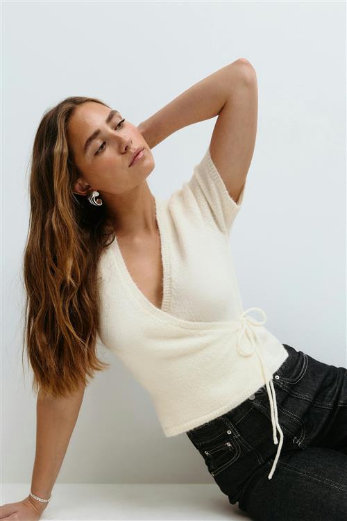 Gina Tricot - Knitted wrap top - slå om toppe - Hvid - M - Dame