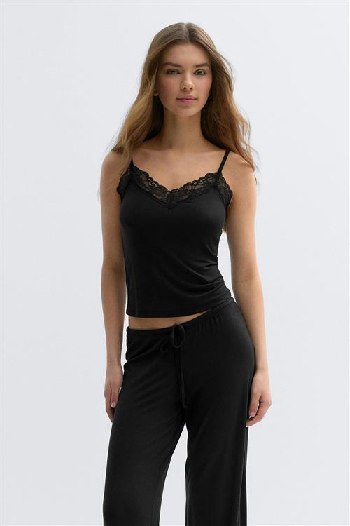 Gina Tricot - Soft lace loungewear singlet - Tanktops - Sort - M - Dame