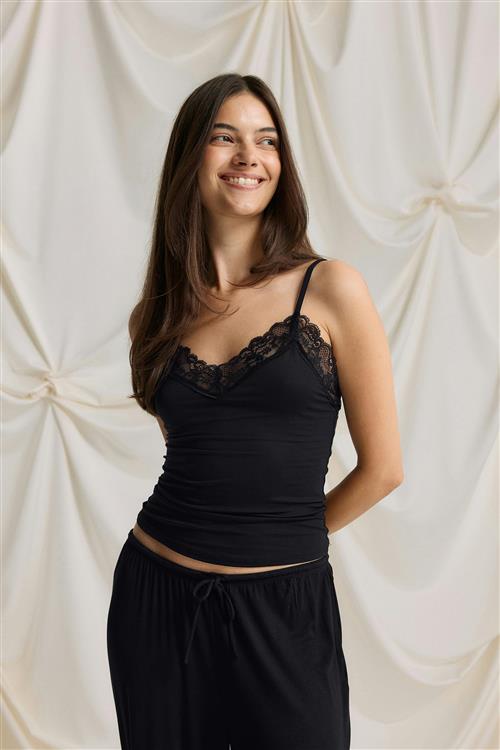 Gina Tricot - Soft lace loungewear singlet - Toppe uden ærmer - Sort - M - Dame