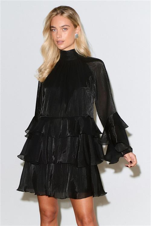 Gina Tricot - Flowy frill mini dress - korte kjoler - Sort - 36 - Dame