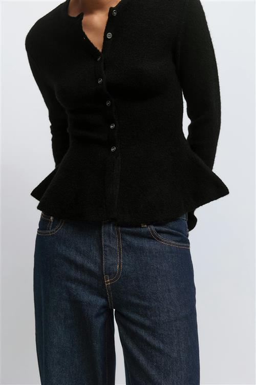 Gina Tricot - Knitted peplum cardigan - Cardigans - Sort - XL - Dame