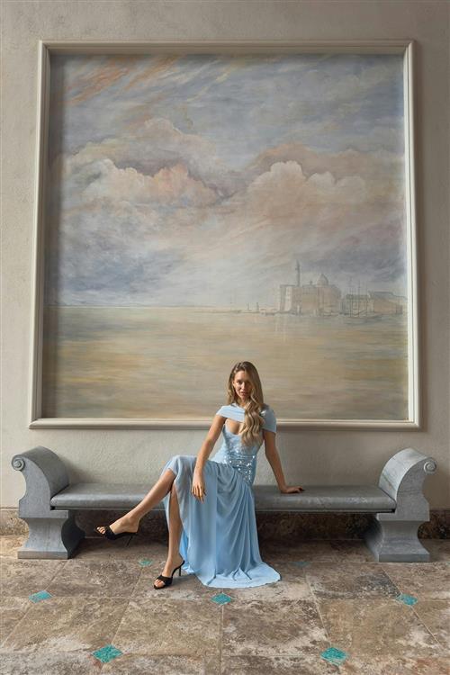 Gina Tricot - Sequin maxi dress - Lange kjoler - Blå - L - Dame