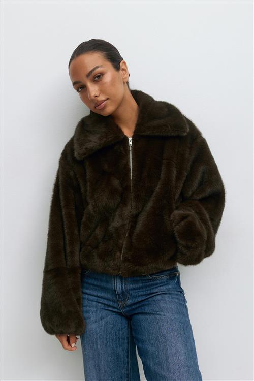 Gina Tricot - Faux fur collar jacket - faux fur jakker - Brun - XS - Dame