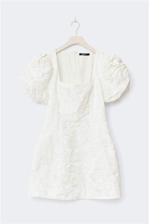 Gina Tricot - Brocade puffsleeve mini dress - korte kjoler - Hvid - 44 - Dame