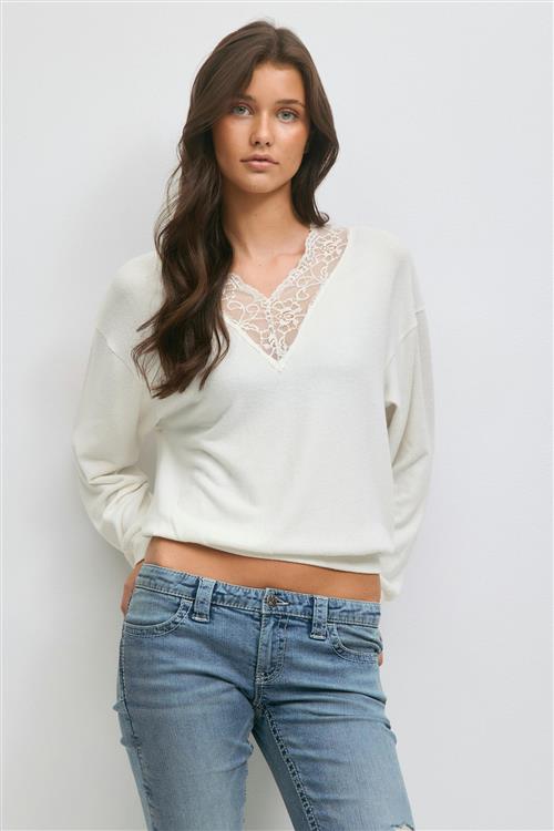 Gina Tricot - 14+ lace sweater - striktrojer - Hvid - S - Dame