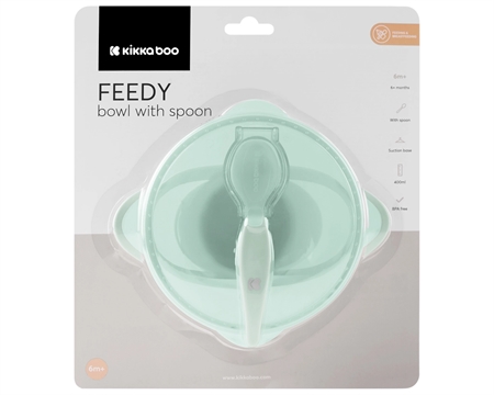 KIKKABOO Skål Med Sugekop Og Ske Grøn